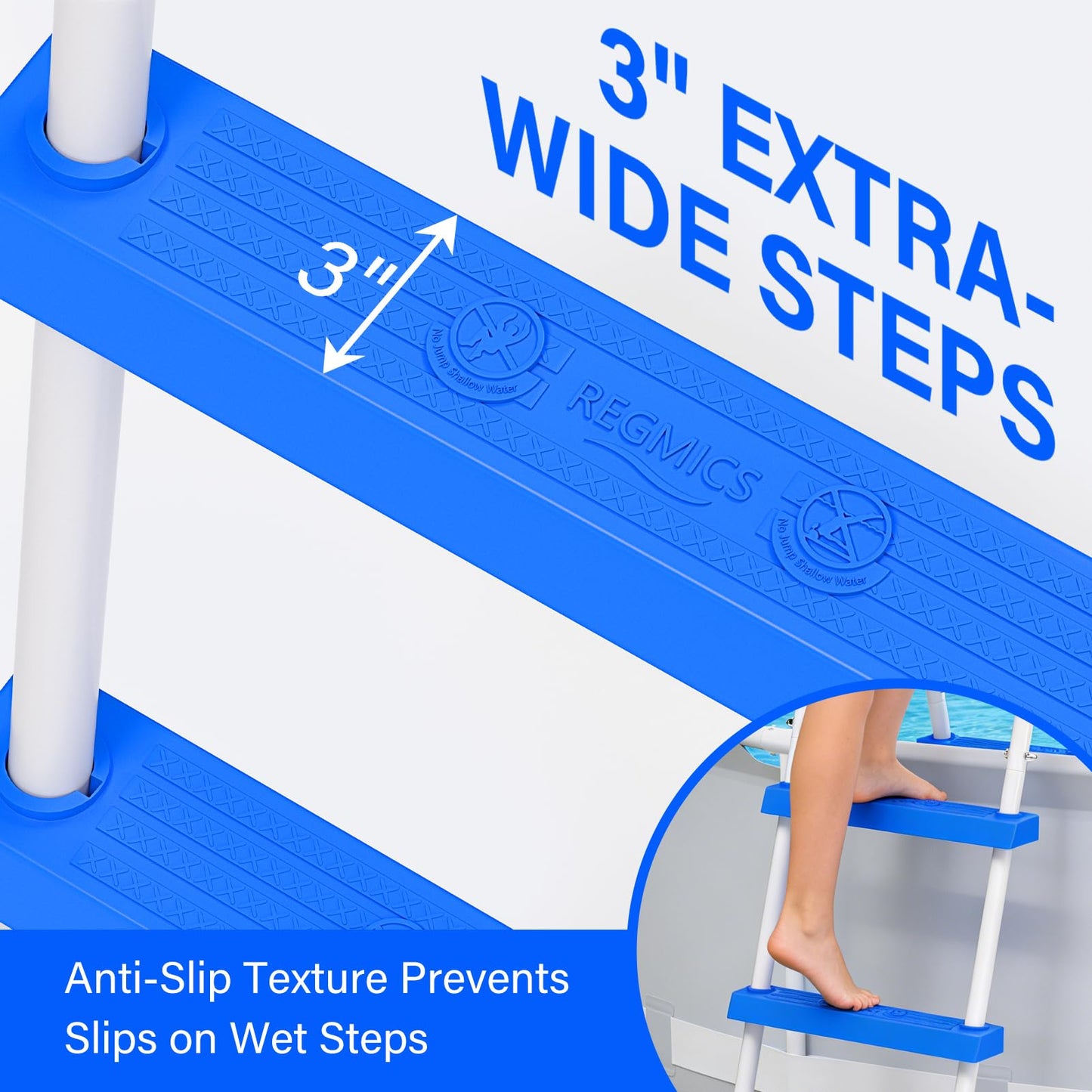 REGMICS Heavy Duty Steel Frame Swimming Pool Ladder for Above Ground Pools, 2-Step Double-Sided Pool Stairs for 33.5" Height Pools, 450lbs Capacity with Anti-Slip Rubber Feet & Wide Steps