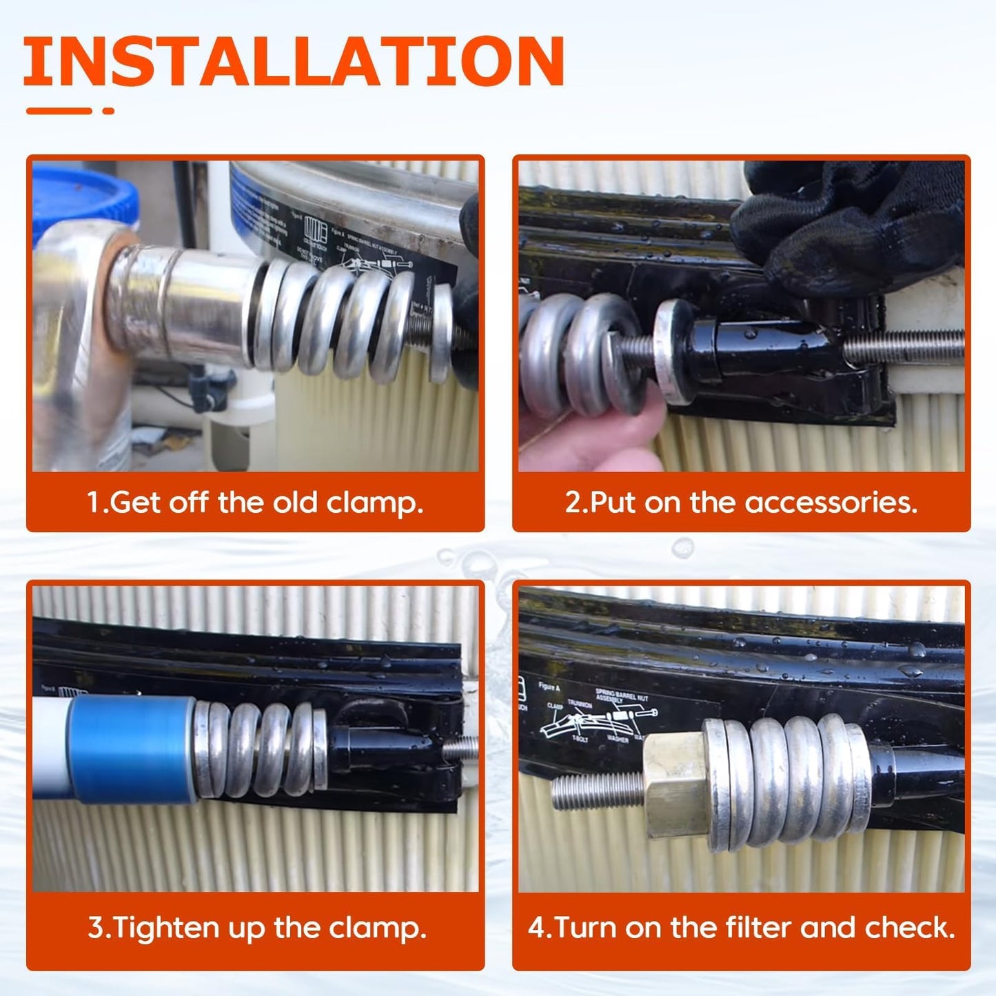 FILTERUP Upgrade 190003 Tension Control Clamp Kit and Spa Filter, Compatible with Pentair FNS Plus, Clean & Clear Plus, Quad DE Filters Steel Pool Filter Pumps, 23-1/4" Length