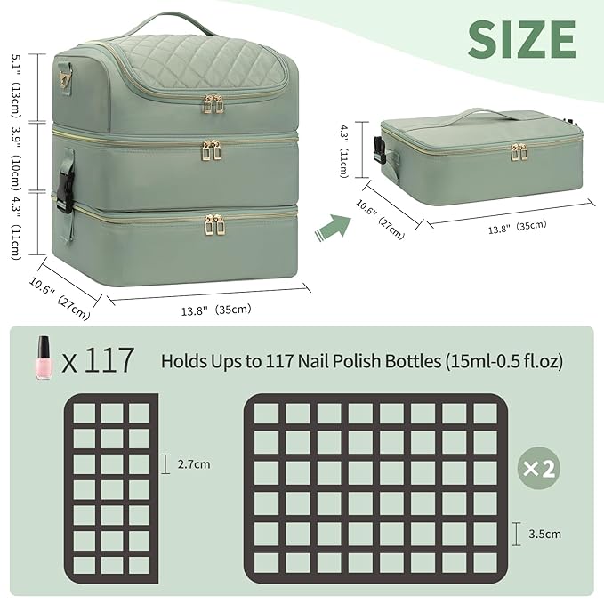 CUBETASTIC Nail Polish Organizer Case, Nail Supplies Storage Box Holds 117 Bottles Nail Polish & Nail Lamp, Travel Nail Tech Carrying Case, Nail Kit Bag For Nail Stuff & Manicure Tools