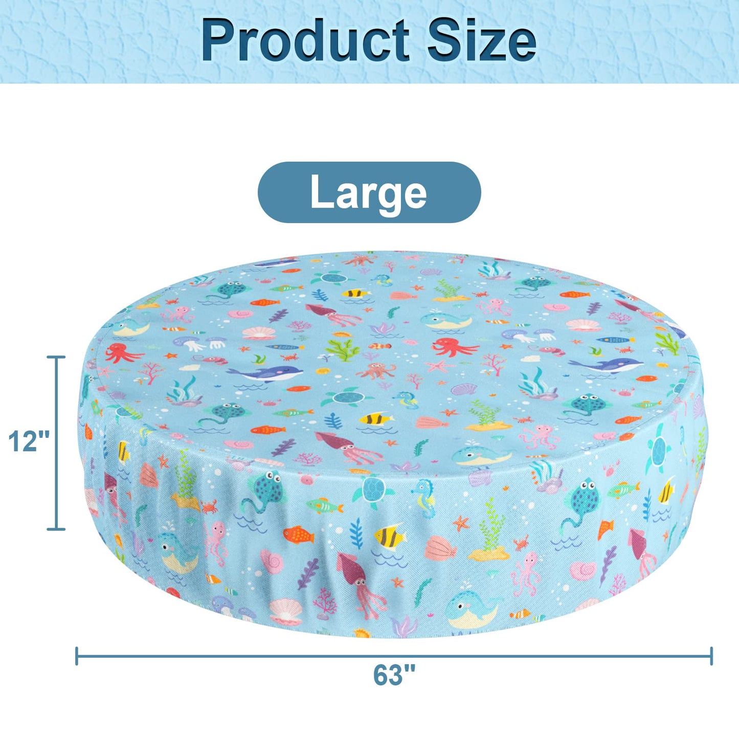 Docuwee Round Pool Cover 63"(5 Ft), Foldable Kiddie Solar Cover Fit Dog Swimming Pool, Pets Kids Bath Tub, Anti-UV Dustproof Safety Pool Cover with Cute Ocean Animals Pattern
