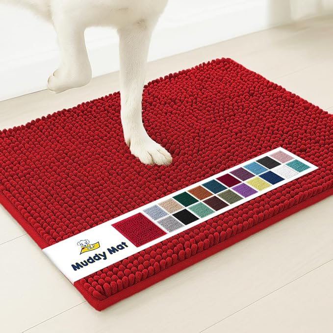 Muddy Mat® | Super Absorbent Door Mat Indoor, Microfiber Quick Dry Chenille Entryway Rug, Non-Slip Front Door Mat, Indoor Mats for Entryway, Machine Washable Pet Rug, Red 24"x36"