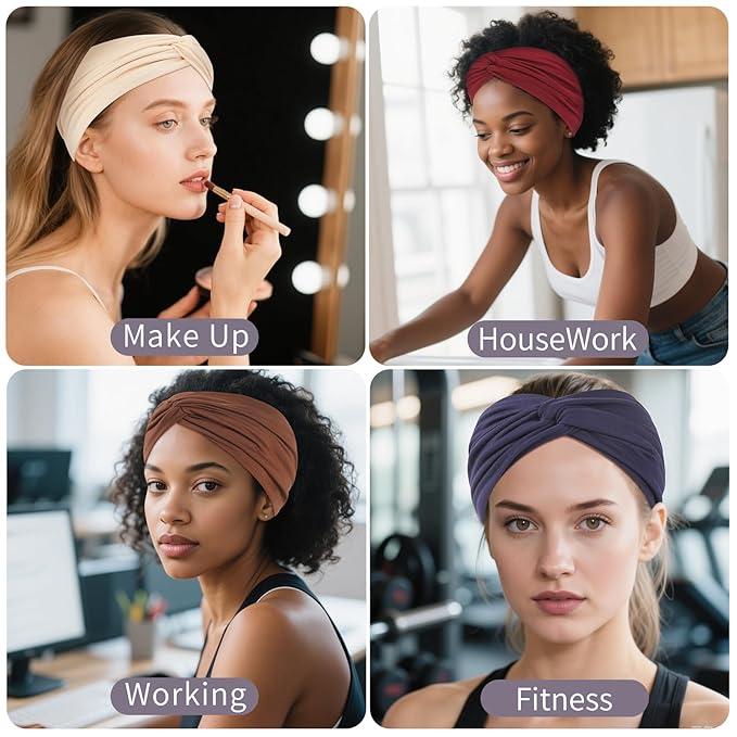 8 Pcs Stretchy Headbands for Women, Absorbed Sport Headband Soft Twist Knotted Hairbands for Daily Life Yoga Workout(Widen)