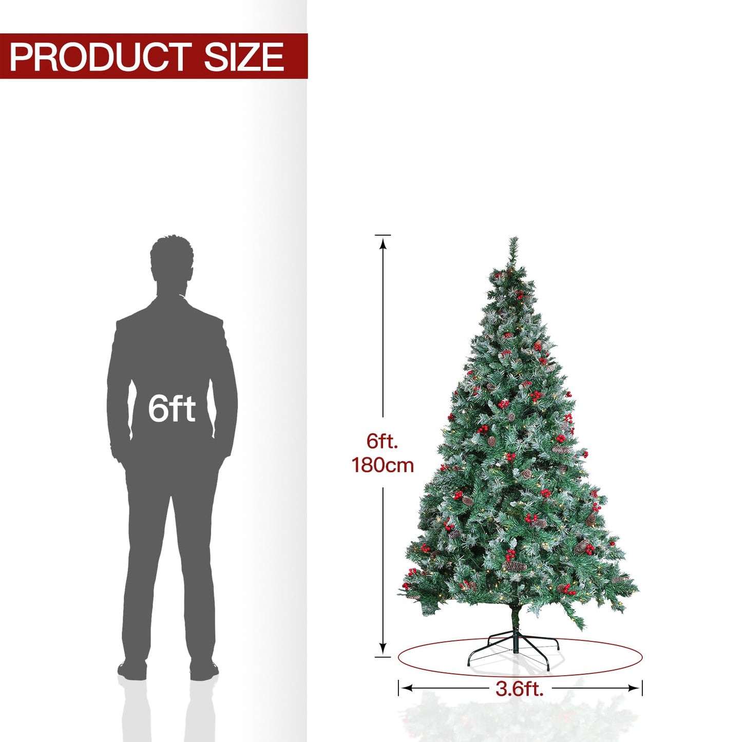 SENNOUL Prelit Christmas Tree with Lights 6ft - Premium Artificial Christmas Tree, with 874 Branch Tips and 250 Warm Lightsm, Support Automatique, Easy Assembly,Perfect Choice for Xmas Decorations
