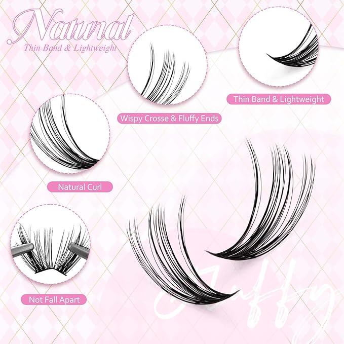 FADLASH Lash Clusters Kit 280PCS Natural Eyelash Clusters Individual Wispy Lash Extensions with Lash Bond and Seal Lash Glue Remover and Lash Tweezer for Beginners DIY at Home (40D-0.07D, 8-16mm, Kit)
