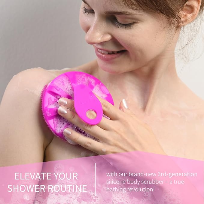 Silicone Body Scrubber 2 Pack, BEAUTAIL Gentle Bristles Shower Bath Brush, Lather Nicely, Soft Massage Body, More Hygienic Than Loofah, Gentle Exfoliating for Sensitive Skin, Purple+Black