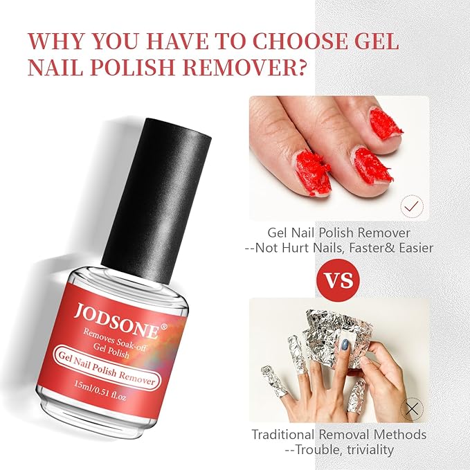 JODSONE 15ml Gel Nail Remover No Need Soaking or Wrapping for Quick And Easy Removal At Home with Cuticle Pusher and Nail File