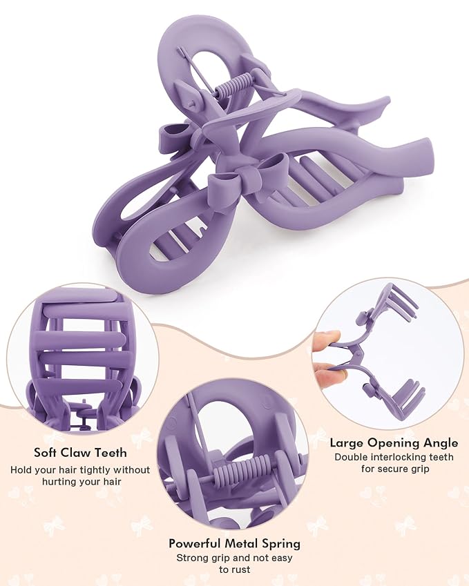 4 PCS Bow Hair Clips for Women Bow Claw Clip 5" Extra Large Hair Claw Clips for Thick and Long Hair Cute Bows Big Clip