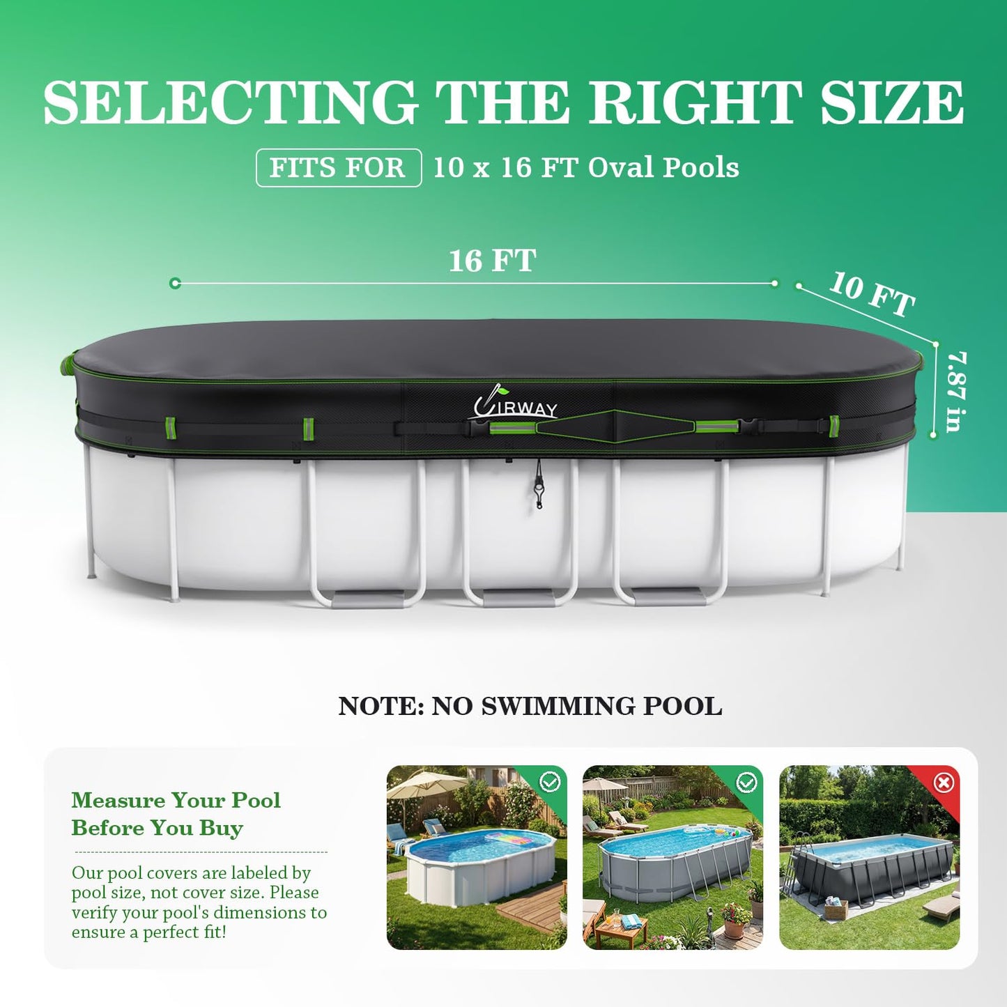 UIRWAY 500D Pool Cover 10x16FT Oval [2026 Upgraded Heavy Duty Fabric] Solar Pool Covers for Above Ground Pools, Swimming Pool Covers Including Windproof Straps and Luminous Ground, UV Resistant