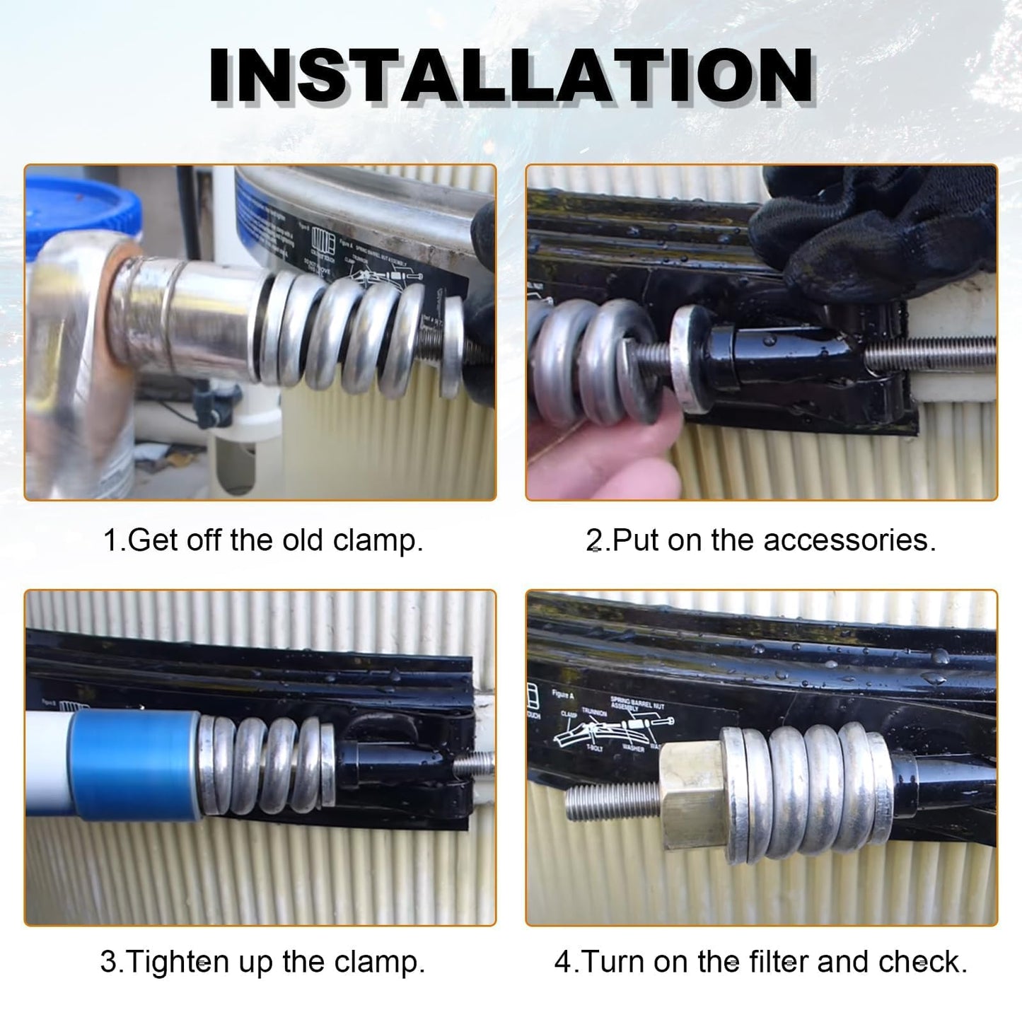 AUTOBABA 190003 Tension Control Clamp Kit Pool and Spa Filter FNS Plus Clean & Clear Plus & Quad DE Filters Steel Pool Filter 23-1/4" Length Black