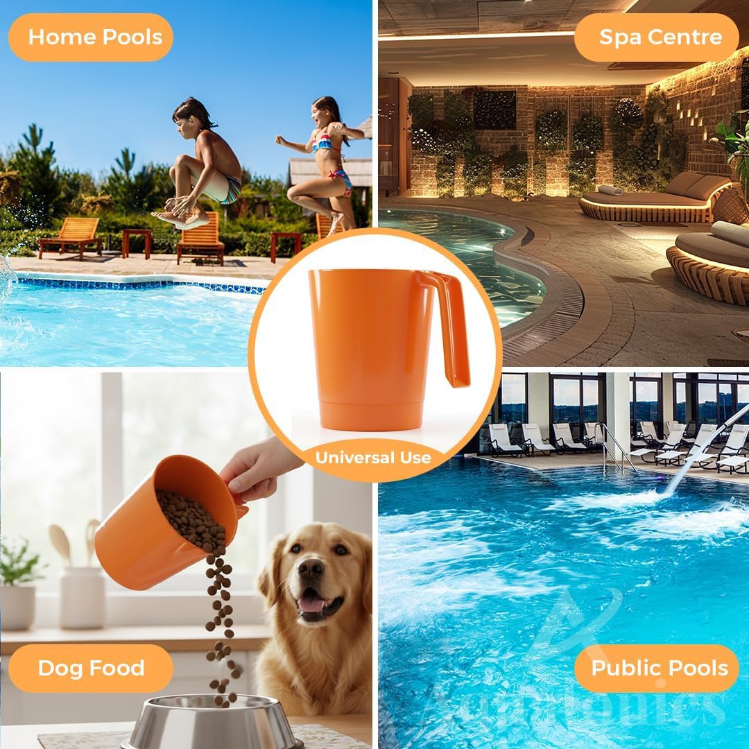 Heavy Duty Pool DE Filter Scoop –1 lb Measuring Cup for Pool Chemicals, Diatomaceous Earth Powder, Soda Ash, Stabilizer, Conditioner –Durable Plastic with EZ Grip Handle for Swimming Pool Maintenance