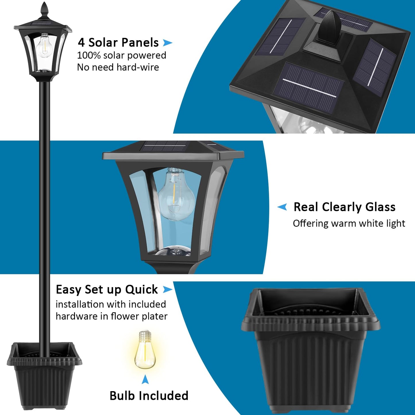 Derynome 72" Solar Outdoor Light with Planter,Waterproof Solar Post Lamp Ligts, Garden Lights for Backyard, Pathway, Patio,Lawn, Driveway Decor