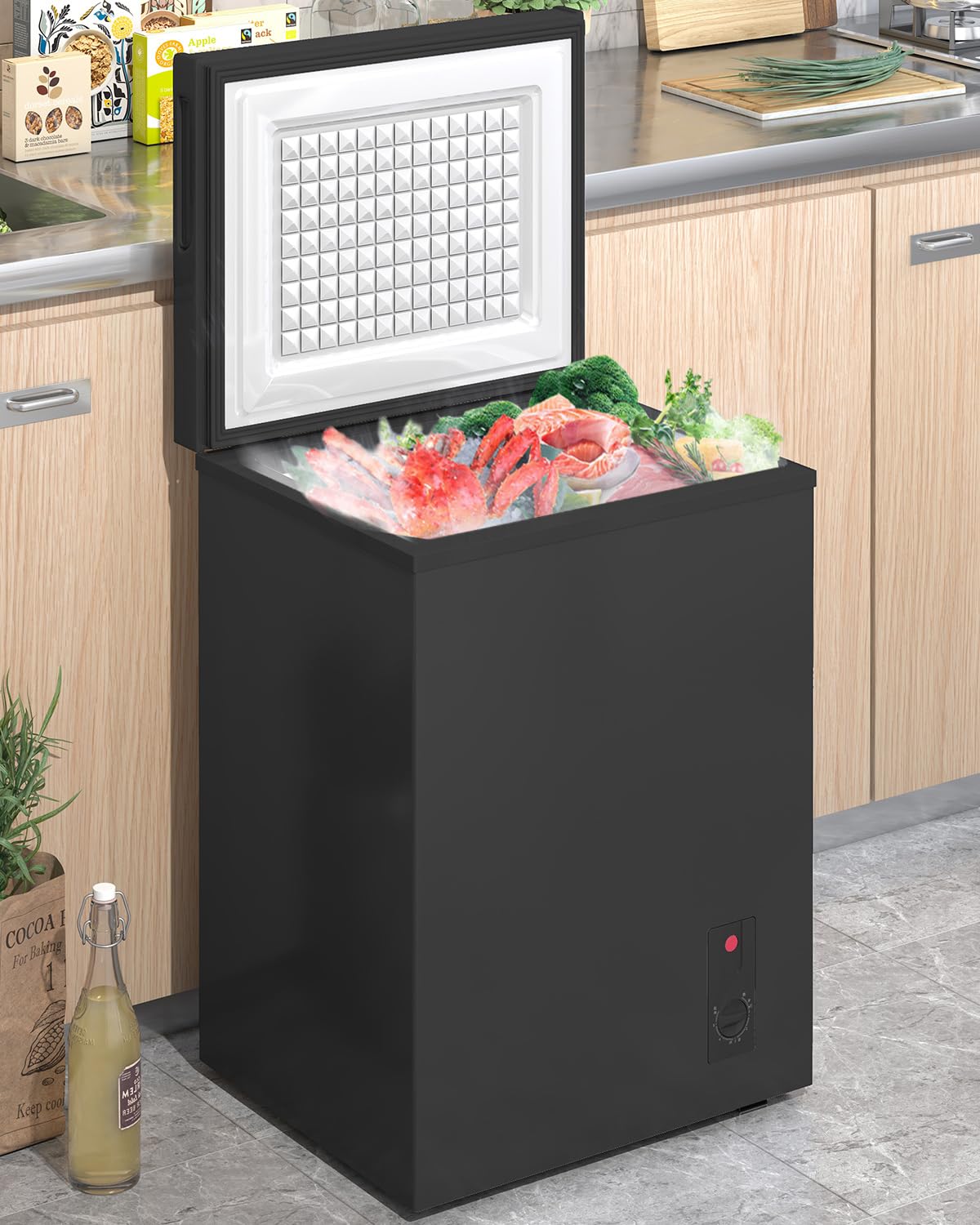 Muhub 7.0 Cu.Ft Deep Freezer, Chest Freezer with 7 Level Adjustable temperature, Compact Freezer with Removable Hanging Basket, Top Open Door,for Kitchen Apartments Office (White)