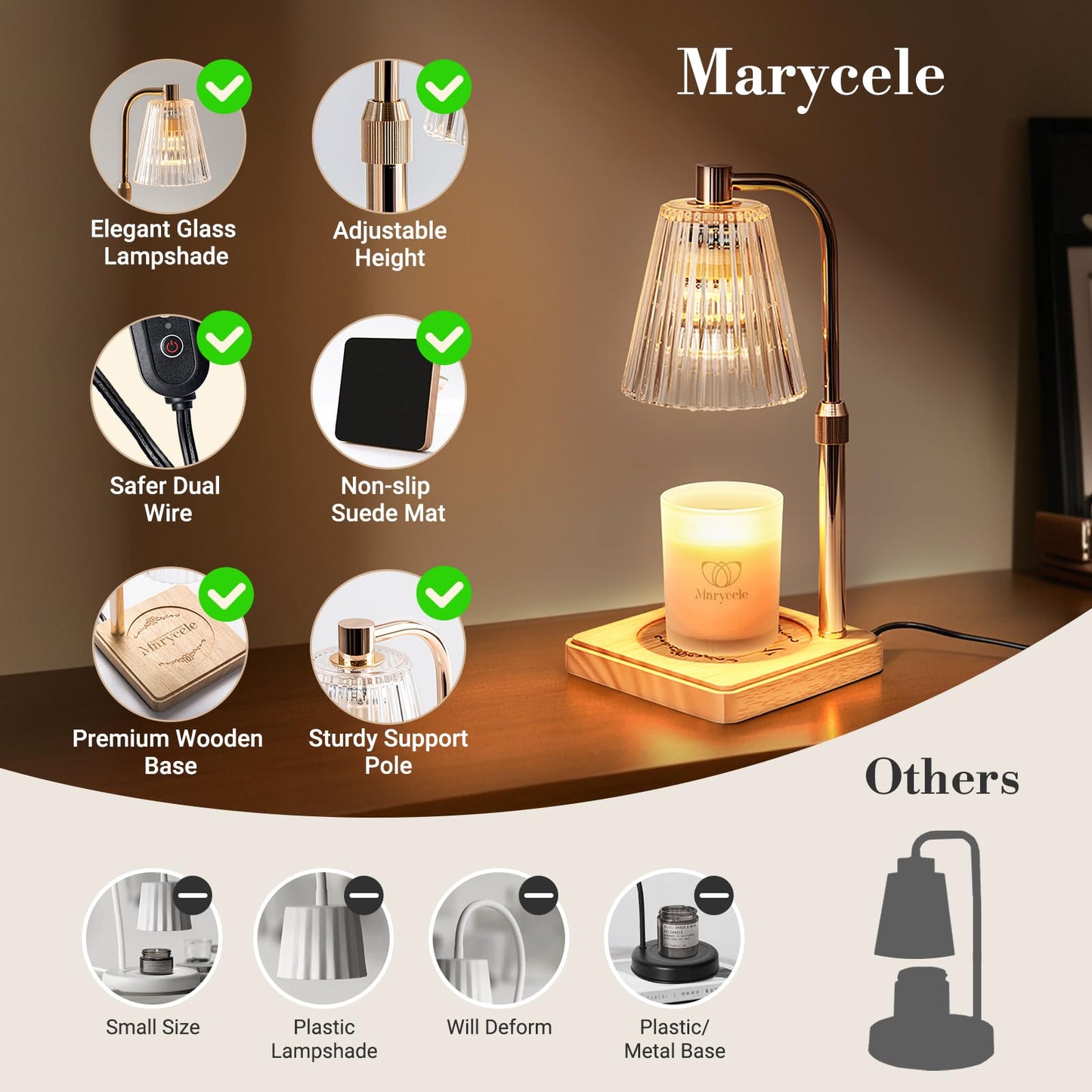 Marycele Candle Warmer Lamp with Timer Dimmer, Christmas Birthday Gifts for Mom Women Sister Her, House Warming Gifts, Thanksgiving Decorations for Office Room Home Decor, Clear Adjustable Wax Warmer