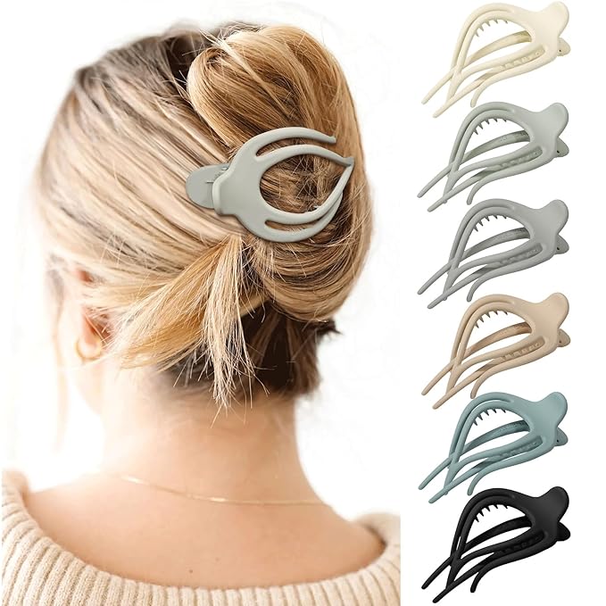 French Concord Hair Clips Claw - 6Pcs Side Slid Flat Hair Clips for Volume Strong Hold No Slip Grip Hair Claw Clips for Women Girls Thick Thin Hair (Matte Curved(Medium,4 inches) #1)