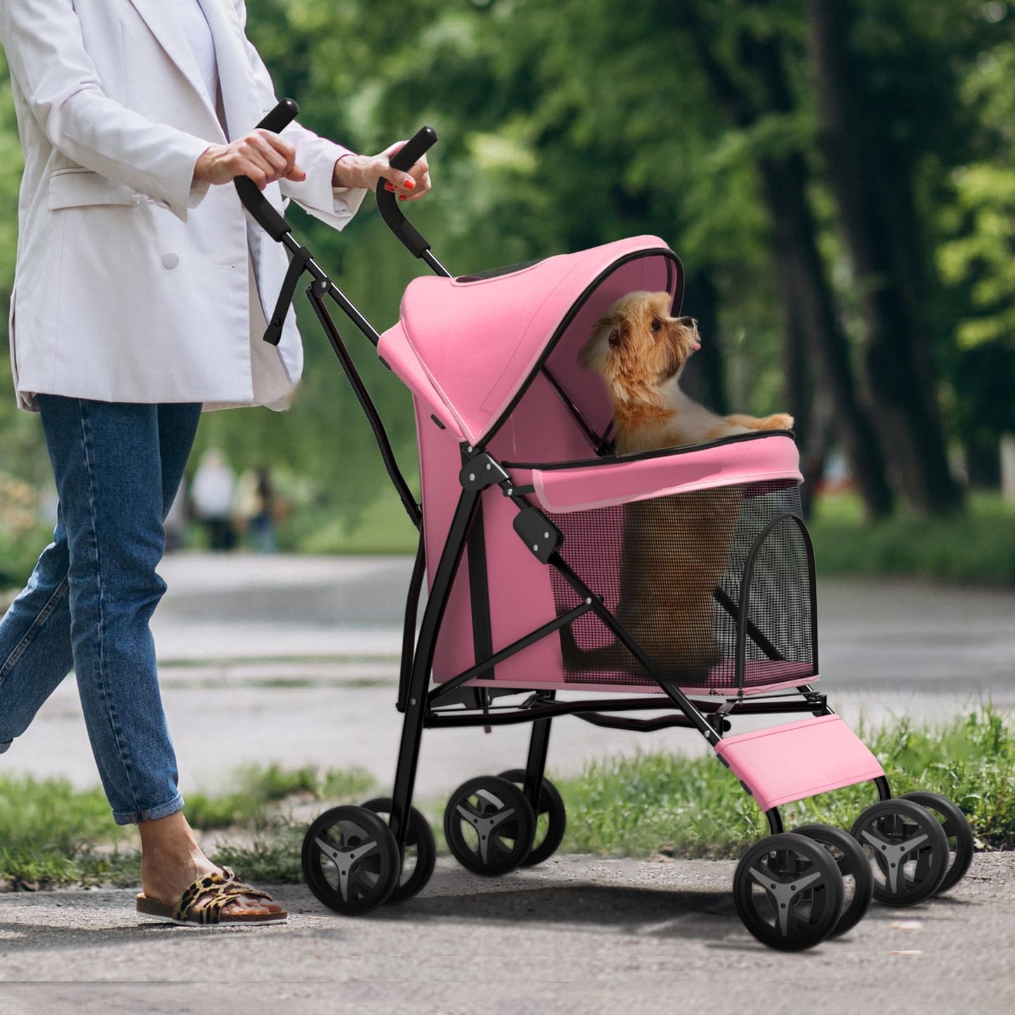 Dog Stroller for Small Dogs 10 lbs -22lbs Puppy Stroller Medium Dog Wagon Small Pet Stroller for Cats, Cat Strollers for 2 Cats, Rear Storage, Pink