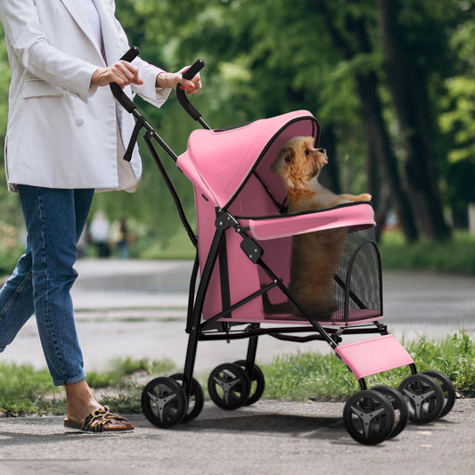 Dog Stroller for Small Dogs 10 lbs -22lbs Puppy Stroller Medium Dog Wagon Small Pet Stroller for Cats, Cat Strollers for 2 Cats, Rear Storage, Pink