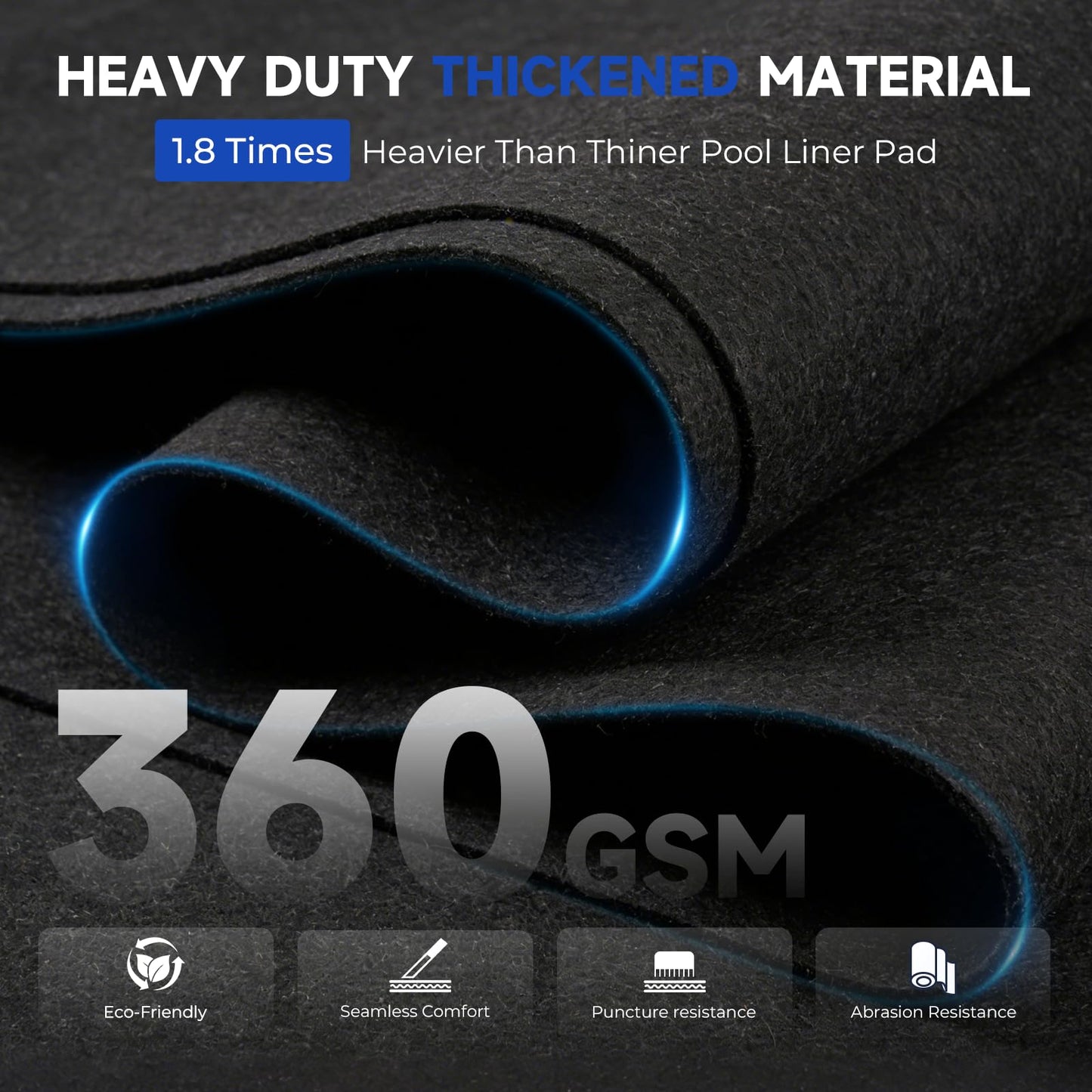 Uyittour 18Ft Round Pool Liner Pad for Above Ground Pools, 360G/M² Extra Thick Heavy Duty Under Pool Mat, Seamless Puncture Resistant Geotextile Fabric Ground Padding, Extends Liner Life, Black