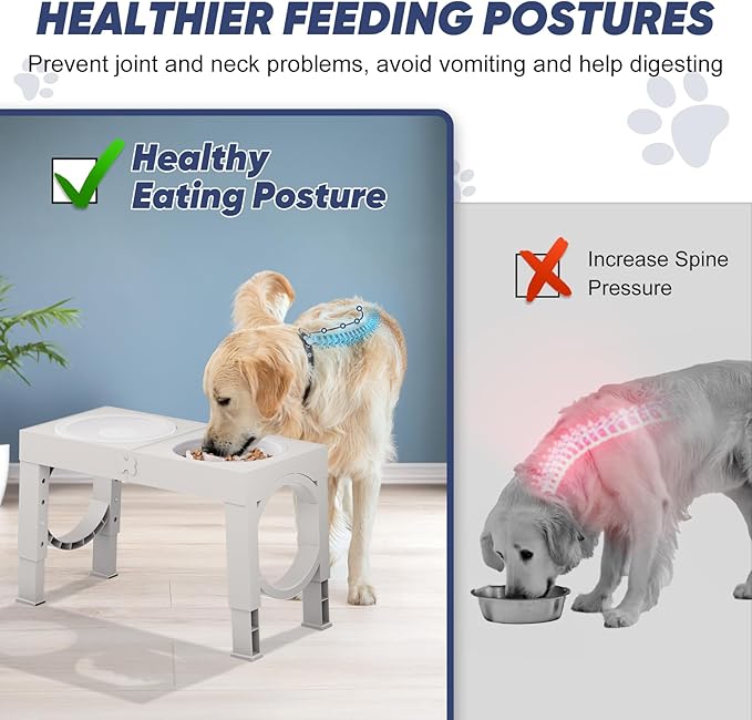 XIAZ Elevated Dog Bowls Large Breed Raised Dogs Bowl Stand Large/Medium Sized Dog Slow Feeder Dogs Bowls Food Water Stands 5 Heights Adjustable 9/11/12/14in Pet Feeder Dish Station