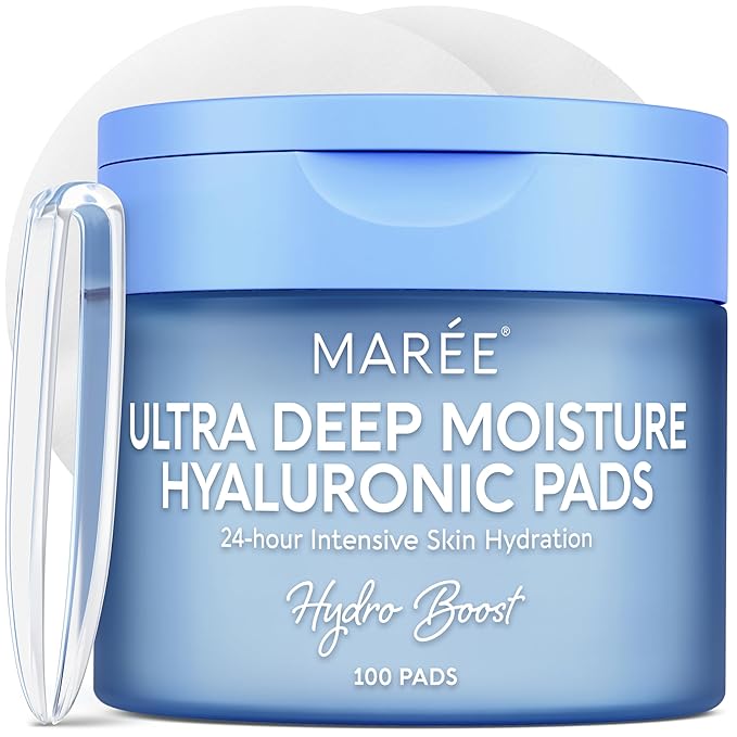 MAREE Hyaluronic Acid Toner Pads - Hydrating Face Wipes for Women Cleansing - Zero Pore Toning Brightening Exfoliating Face Pads - Pore Reducer Facial Peels - Acne Treatment Device