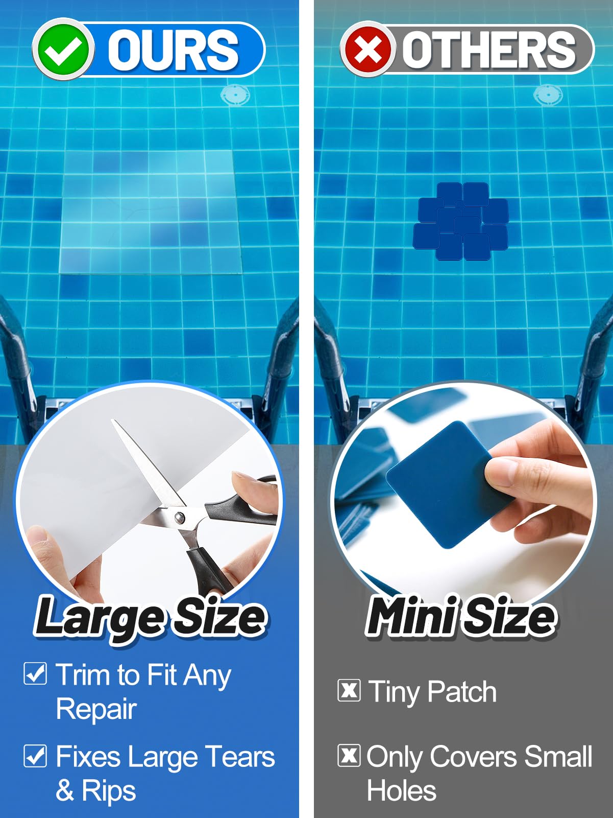 Aulock 4ft x 2.8ft Exlarge Pool Liner Repair Patch - Self-Adhesive Vinyl Patch Kit for In-Ground or Above Ground Pools Inflatable Swimming Pools, Clear
