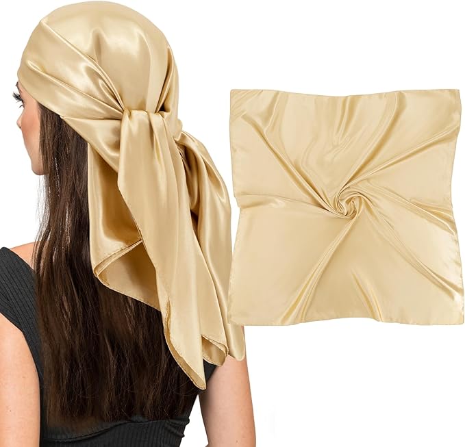 vimate 35" Square Silk Like Head Scarf - Women's Fashion Satin Scarf Bandana for Hair Wrapping at Night.