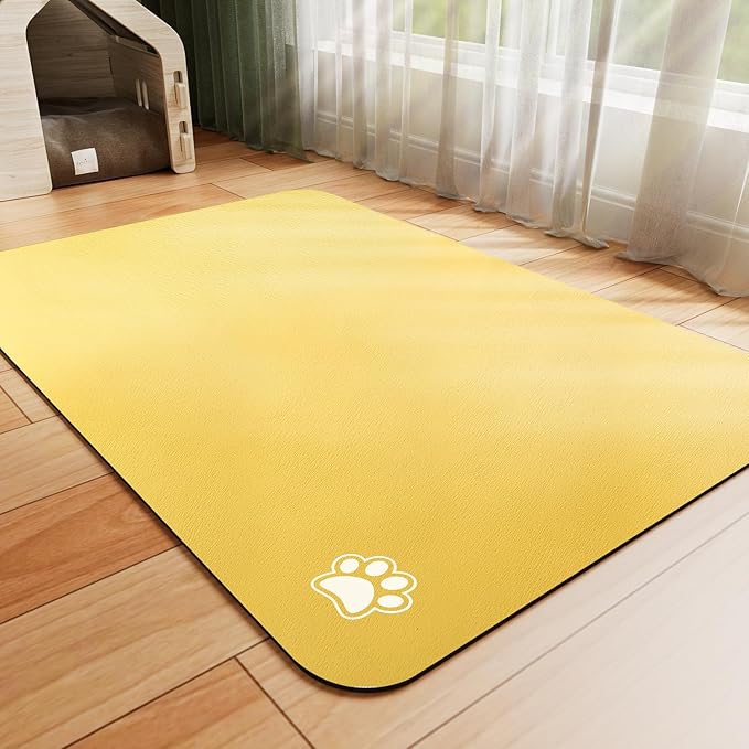 Dog Food Mat - Absorbent Cat Mat for Food and Water, No Stains Pet Feeding Bowl Mat, Easy to Clean Pet Placemats, Quick Dry Dog Water Dispenser Mat for Messy Drinkers | Paw Yellow 18"x 28"