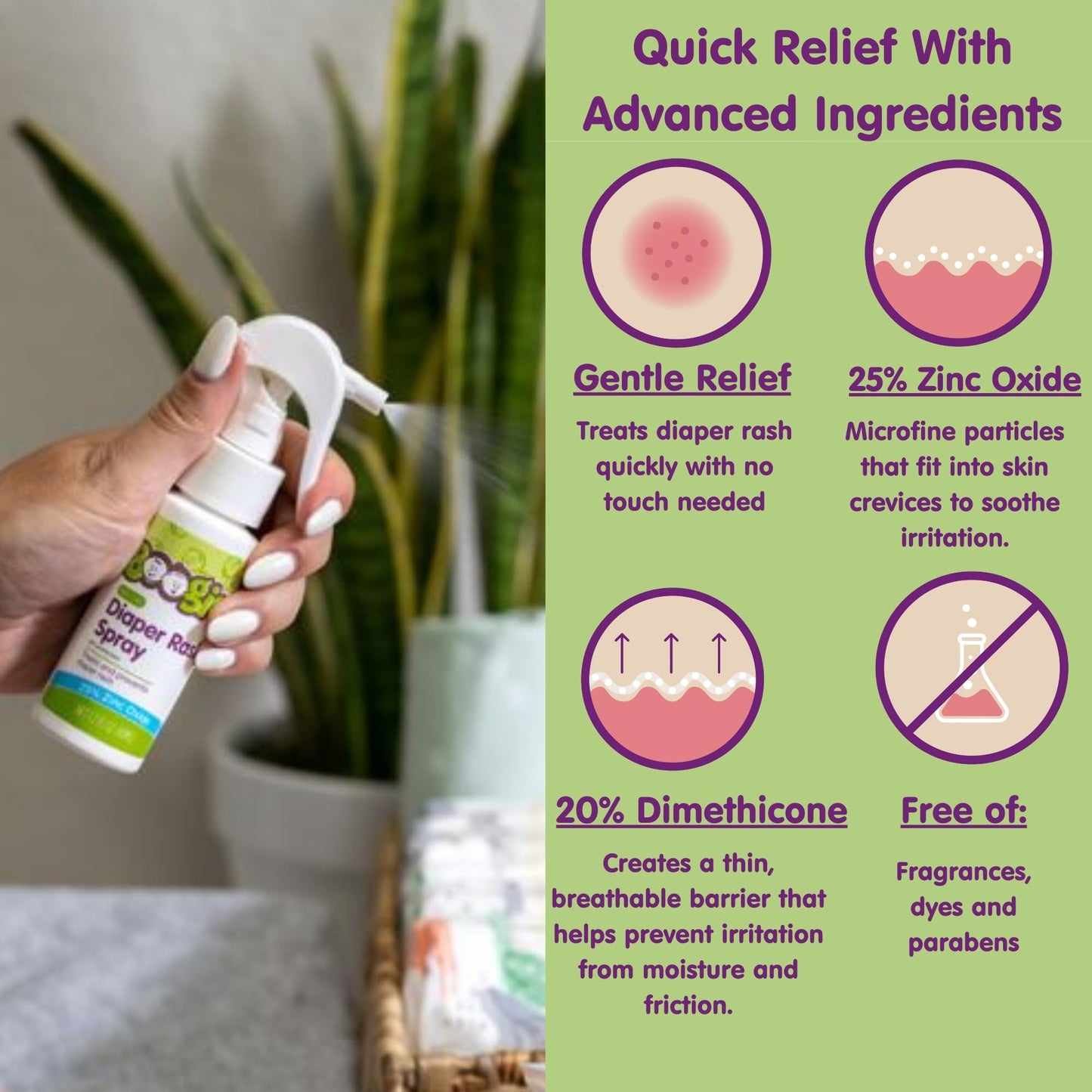 Boogie No-Rub Diaper Rash Spray - (3 Pack) 1.7 fl oz - Diaper Cream Spray for Infants and Babies - Touch-Free Application - Baby Essentials