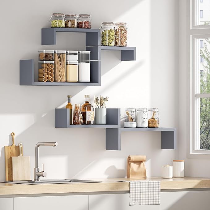 SRIWATANA Floating Shelves for Wall, Wall Shelves for Bathroom, Bedroom, Living Room, Kitchen, Office, Wood Shelves for Home Decor Set of 5 (Weathered Grey)