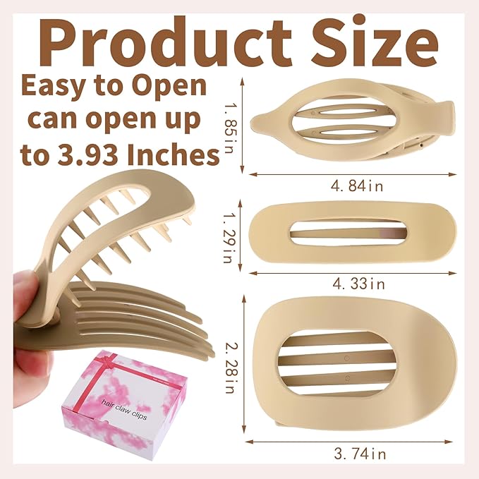 12 Pack Flat Hair Clips for Women-3 Styles Matte Neutral Flat Claw Clips, Black, Blonde,Light Brown & Dark Brown, French Duckbill Styling Accessories (Matte Neutral-4)