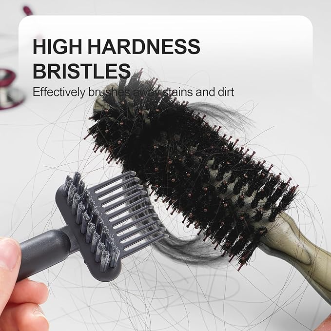 Boar Bristles Hair Brush for Women and Men, Detangling Hair Brush for Smoothing Massage Add Shine, Nylon&Boar Bristles Detangler brush for Hair Healthy (Cleaner-Black)