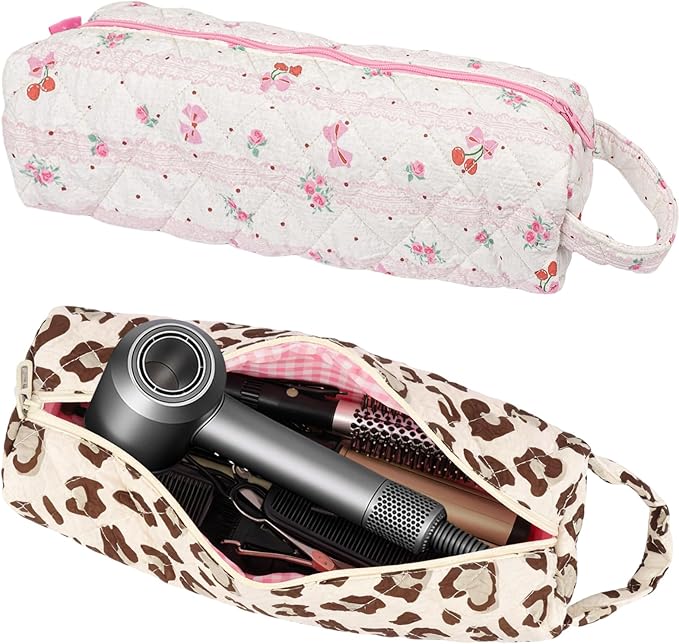 2PCS Portable Quilted Hair Tools Travel Bag for Curling Irons, Flat Irons, Hair Dryers & Styling Tools Ã¢ÂÂ Travel Case for Shark Airwrap, Revlon, Large Styling Tool Storage Case