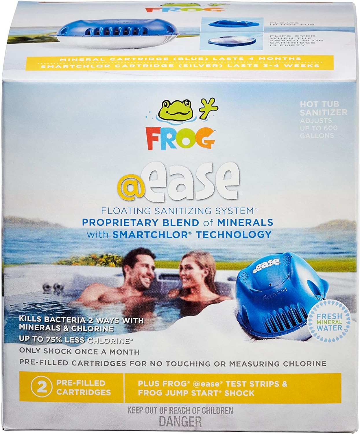 FROG @Ease Floating Sanitizing System + Replacement SmartChlor Cartridge 3-Pack Plus Free Hot Tub Care Guide, Self-Regulating Hot Tub Sanitizer Bundle