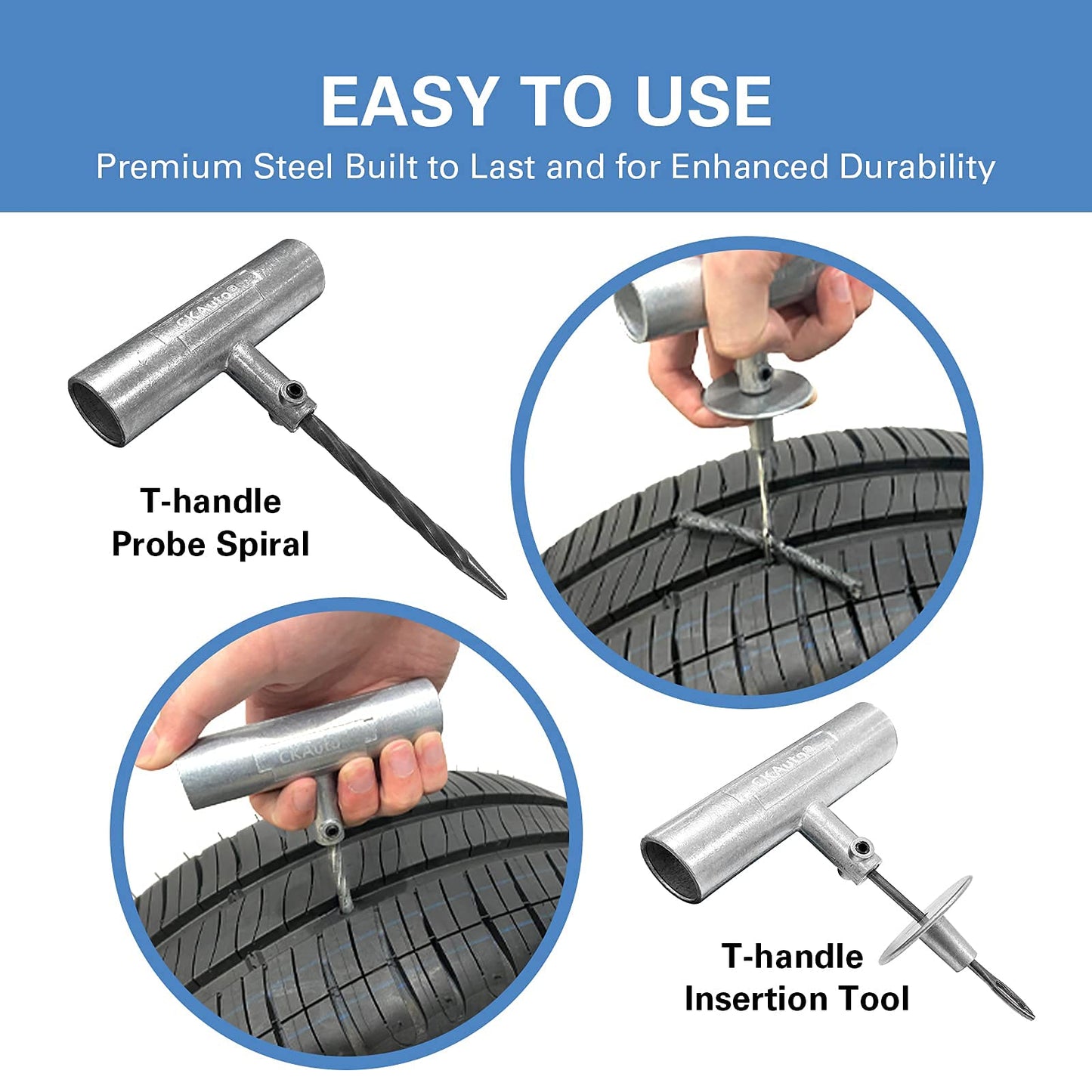 CKAuto Universal Tire Repair Kit, Heavy Duty Car Emergency Tool Kit for Flat Tire Puncture Repair, 36 Pcs Value Pack, Tire Plug Kit fit for Autos, Cars, Motorcycles, Trucks, RVs, etc.