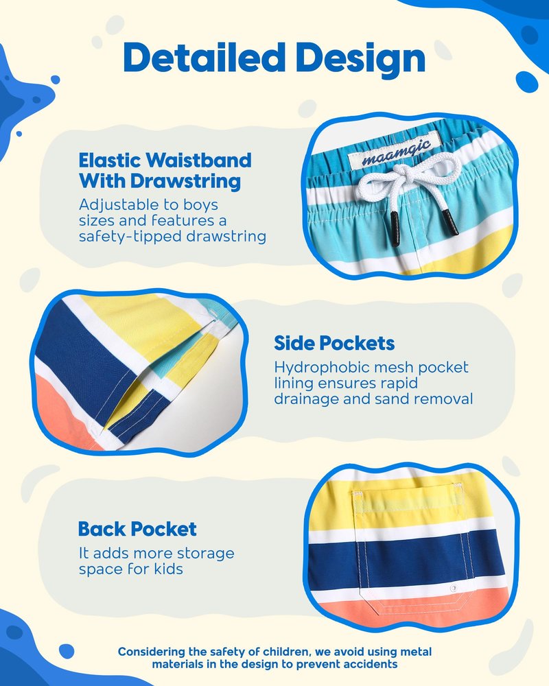 maamgic Boys Swim Trunks Toddler Swim Shorts Little Boys Bathing Suit Swimsuit Toddler Boy Swimwear,Stripe Rainbow,8 T