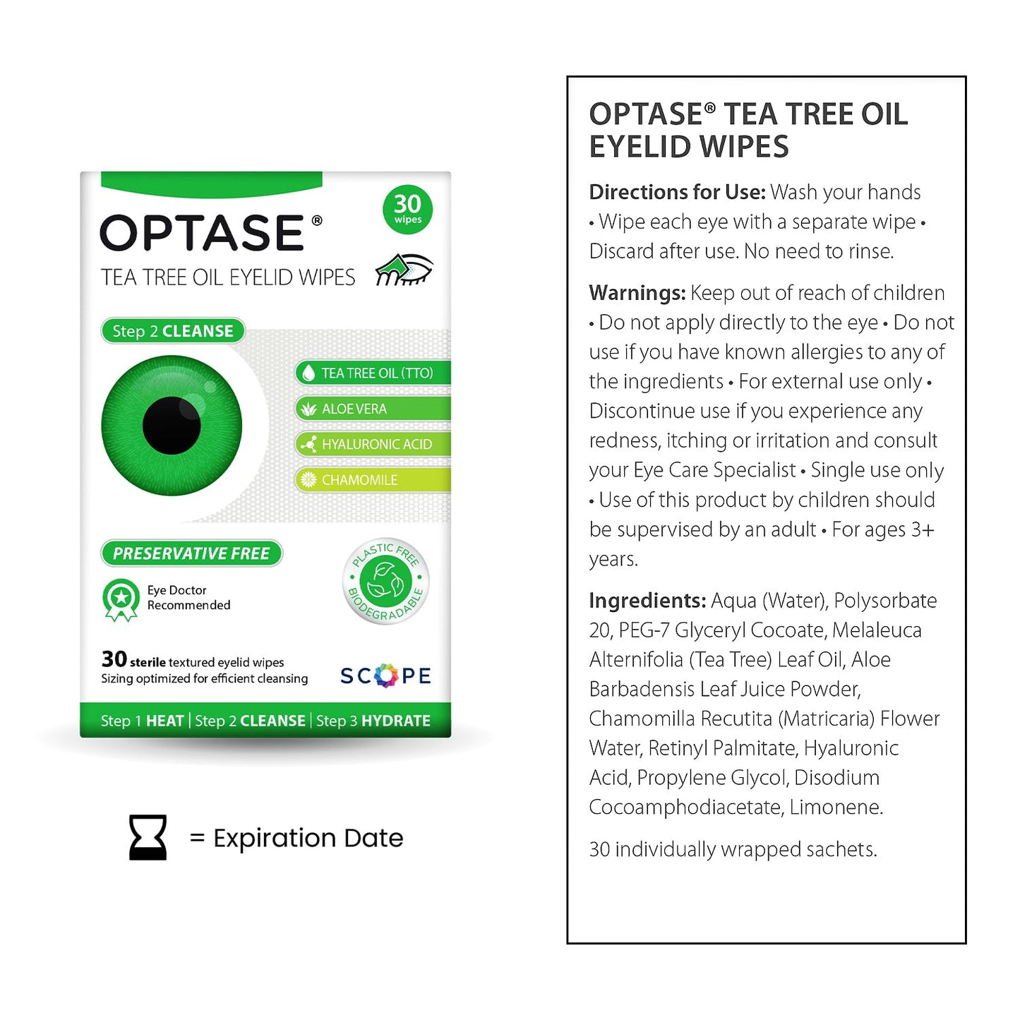 OPTASE TTO Eyelid Cleansing Wipes, 30 Count – Individually Wrapped Tea Tree Oil Eyelid Wipes – Preservative-Free Formula for Daily Use – Eye Doctor Recommended Tea Tree Eye Lid Cleanser