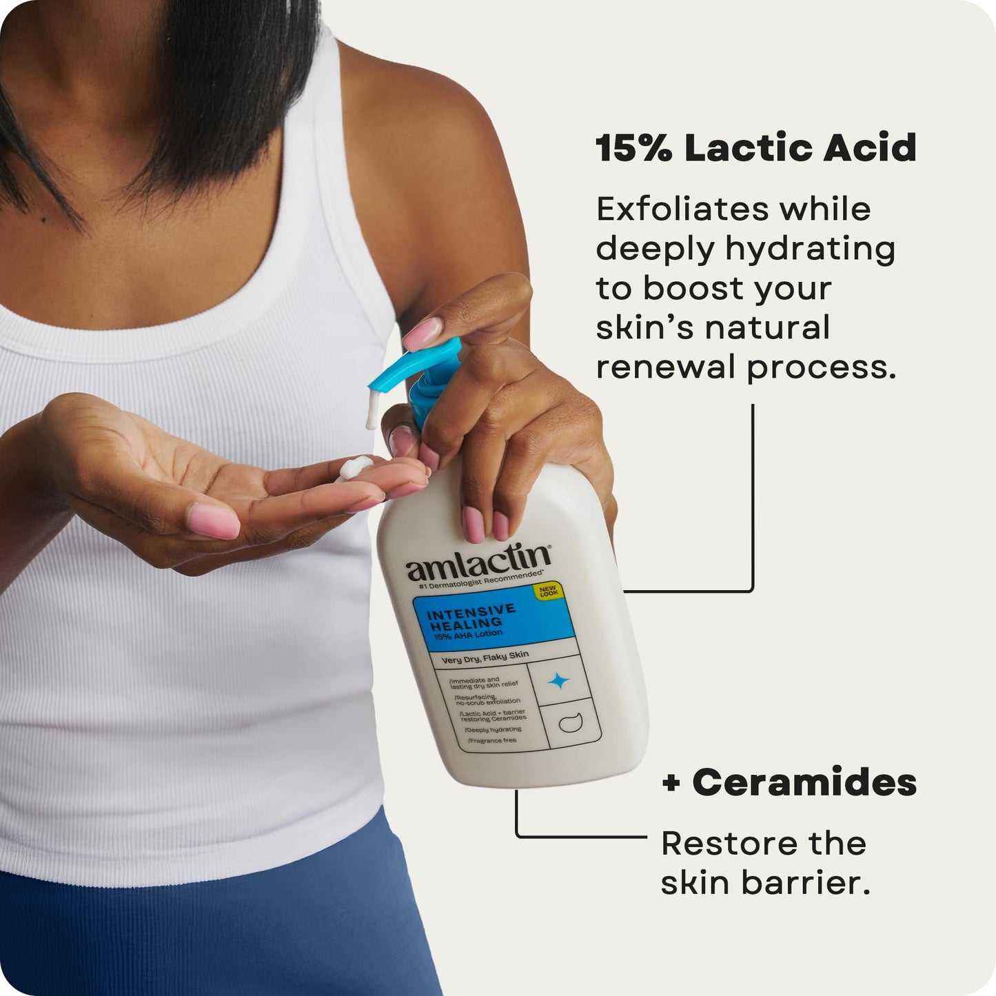 AmLactin Intensive Healing Body Lotion - Therapeutic Lotion for Extremely Dry Skin - No-Scrub Exfoliator and Moisturizer with 15% Lactic Acid AHA and Ceramides, 7.9 oz (Packaging May Vary)
