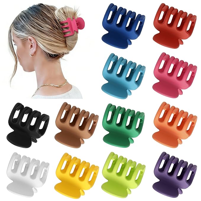 12Pcs Hair Clips for Women 1.8 Inch Small Claw Clips for Thin Hair Medium Hair Claw Clips for Thick Hair Accessories for Women Girls (Dopamine)