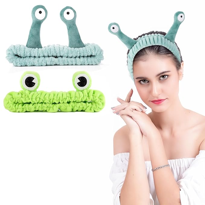 3 Pieces Face Wash Hairband Spa Headband Facial Makeup Hair Band Skincare Head Wraps Cartoon Elastic Head Band Cute Frog Snail Crab Creative Hair Accessories for Shower Beauty Sports