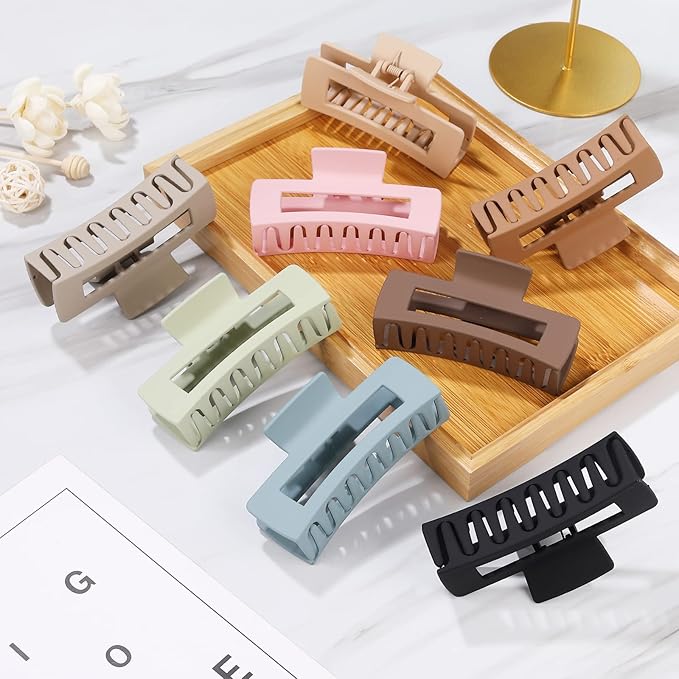 Mandydov 8 Pcs Large Hair Claw Clips 4.1 Inch Non-slip Big Square Matte Claws for Women, Strong Hold Banana Clips for Thick Thin Hair