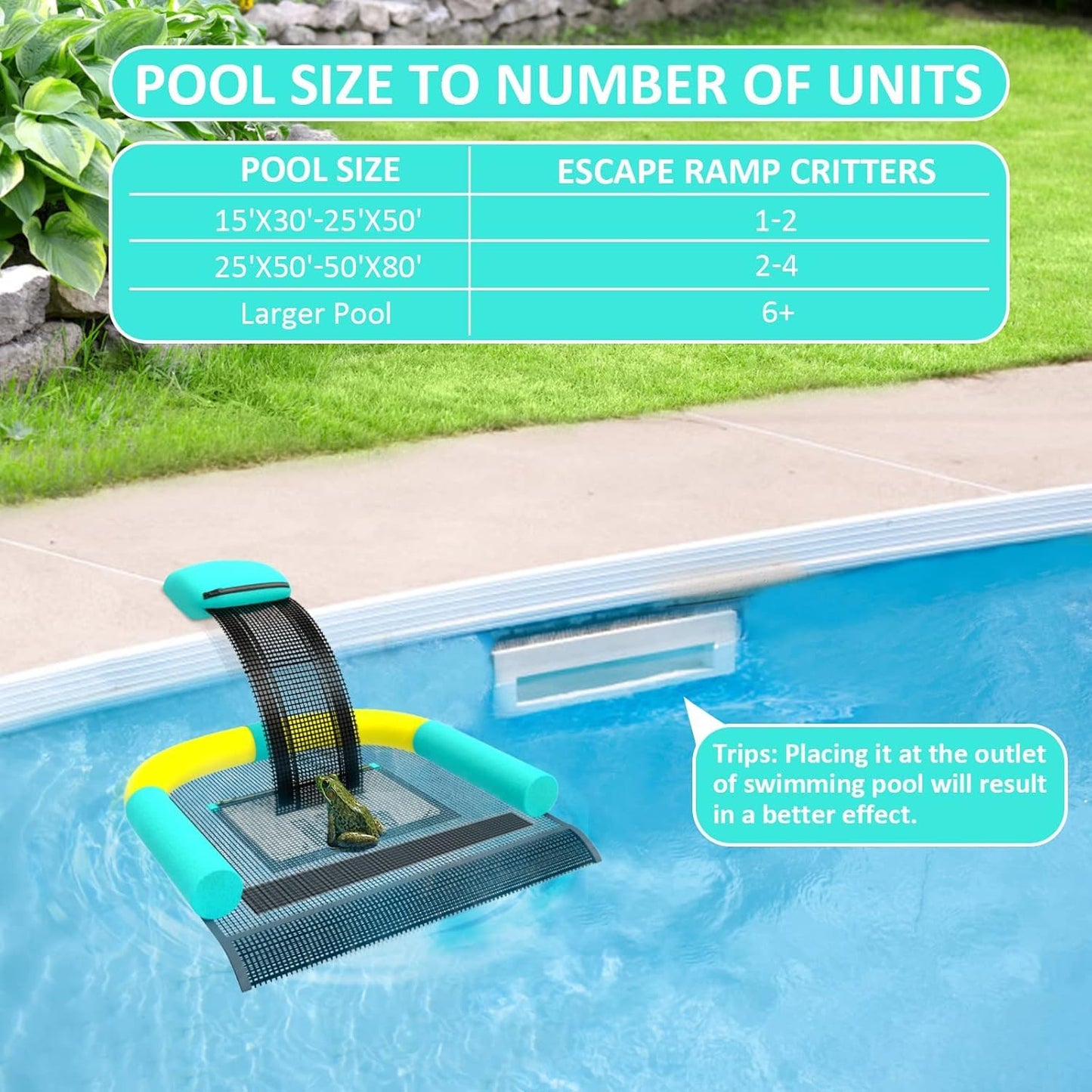 Poolvio Animal Saving Escape Ramp for Pool, Save Critters in Swimming Pool Device Handy, Pool Accessories in Floating Ramp Rescues Saving Frogs, Toads Animal Mice, Birds