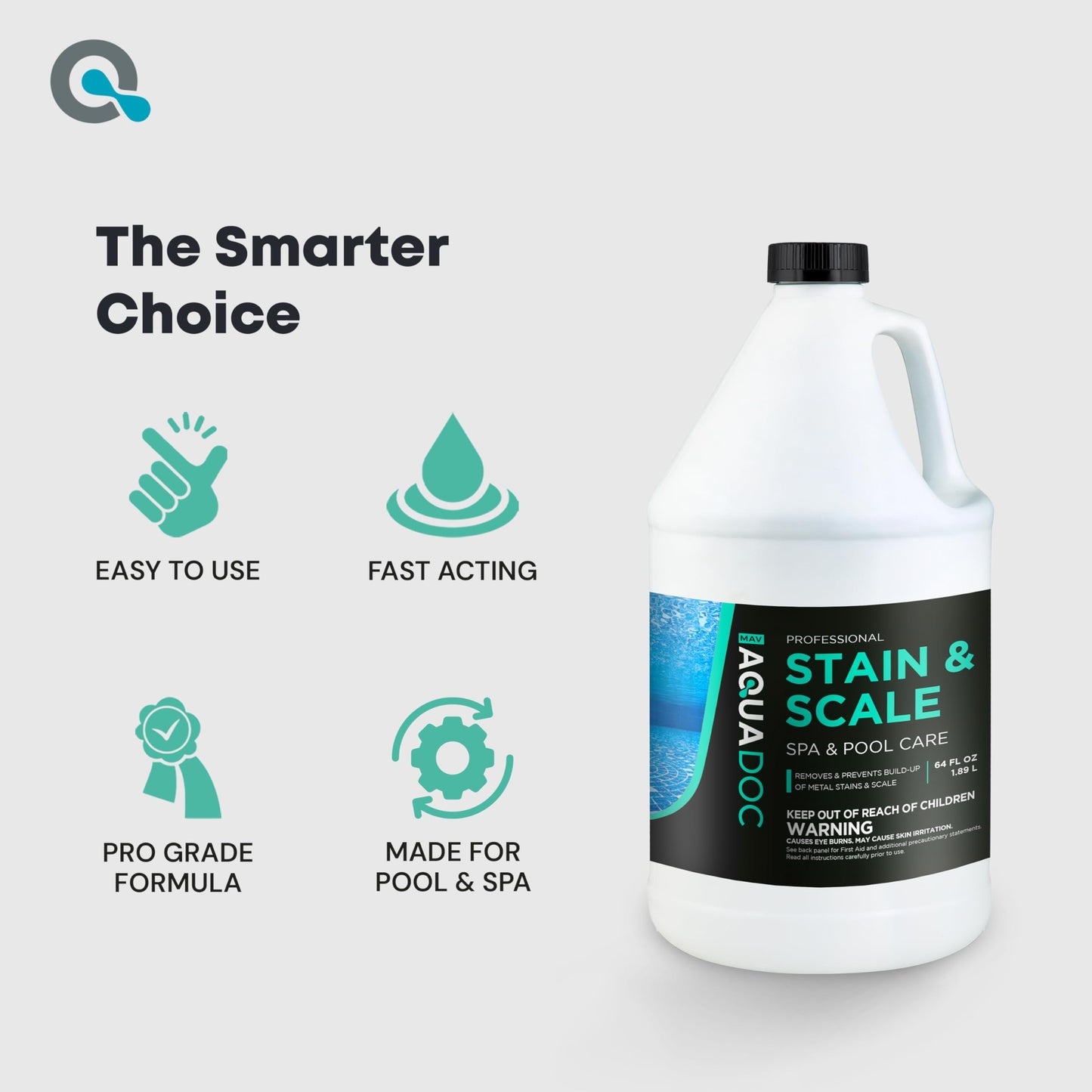 AquaDoc Pool & Spa Stain and Scale Control for Hot Tubs - 64oz - Pool Stain Remover that Helps Prevent & Remove Calcium, Iron, Copper & Rust Buildup - Made in USA