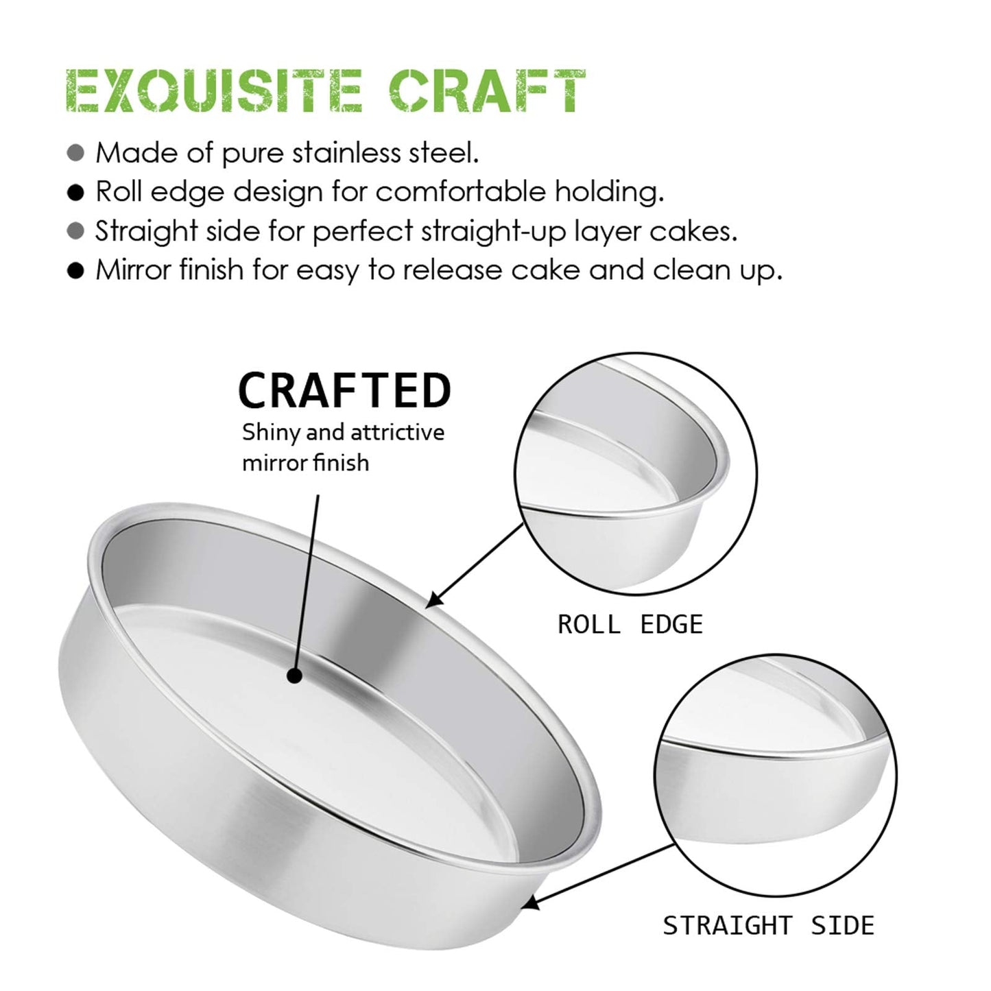 E-far 9½ Inch Cake Pan Set of 3, Stainless Steel Round Cake Baking Pans, Non-Toxic & Healthy, Mirror Finish & Dishwasher Safe
