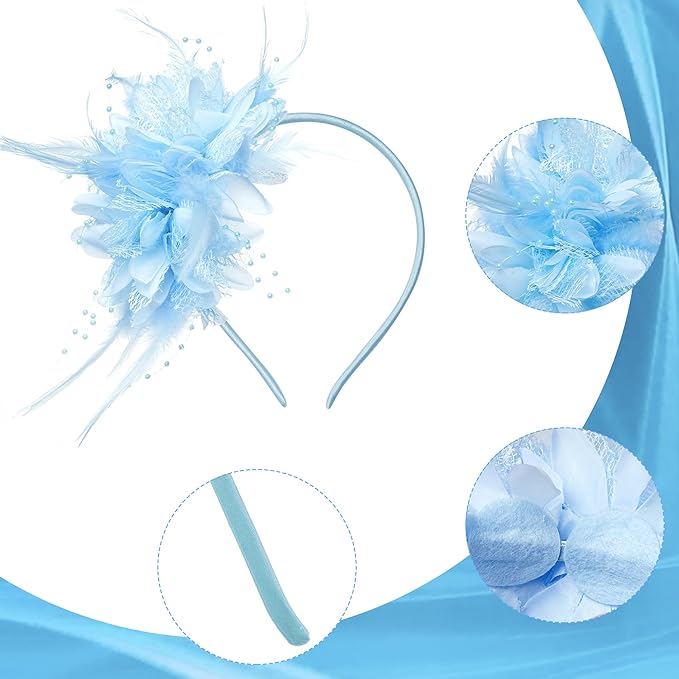Womens Fascinators Hats Tea Party Hats for Women, Feather Pearl Veil Headband for Wedding Cocktail Dresses Accessories