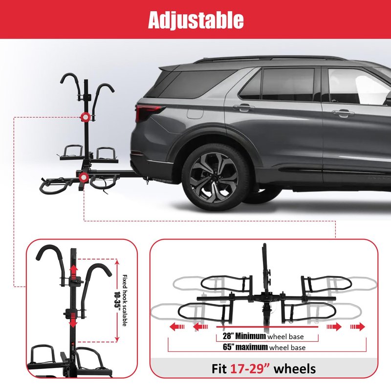 FORWODE Bike Rack Hitch Mount Platform Style, 2-Bike 200 lbs Capacity, Wobble-Free, Tilting & Folding with Locking System, Heavy-Duty Steel, Fits Up to 5" Fat Tires, E-Bikes & MTB - 2" Receiver