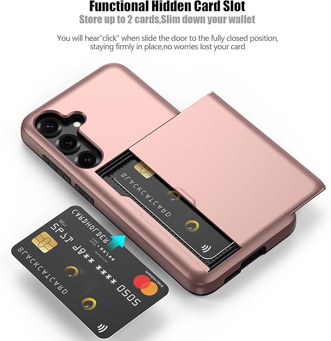 Nvollnoe for Samsung S25 Plus Case with Card Holder Dual Layer Heavy Duty Protective Case Hidden Card Slot Slim Wallet Cover for Samsung S25 Plus 6.7''(Rose Gold)