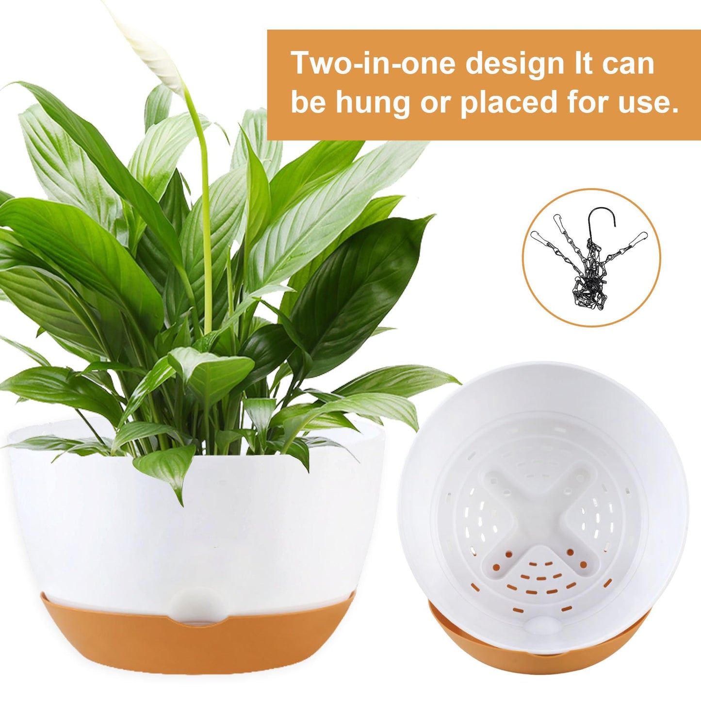 KPUVX 8/10/12 inch Hanging Planters for Indoor Outdoor Plants with Self-Watering Pots, 3 Pack Plastic Hanging Basket with Removable Tray for Home Garden Porch Balcony Patio Decor(White)