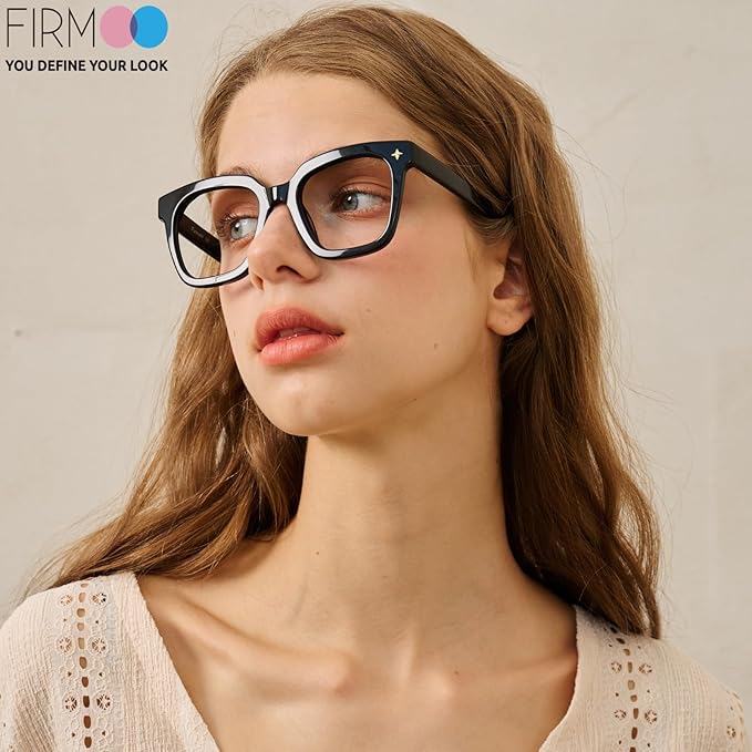 Firmoo Oversized Blue Light Glasses for Women Men Large Frame Anti Eyestrain & UV Protection Computer Gaming Blue Blocker Eyeglasses(Black)