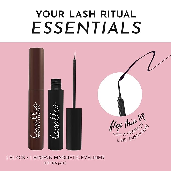 Luxillia Magnetic Eyeliner for Magnetic Eyelashes, Upgraded Strongest Hold, Most Natural Look, Waterproof, Smudge Proof Liquid Liner (Pack of 2) (BLACK & BROWN)