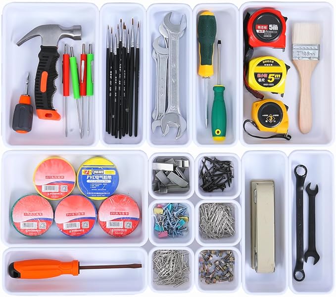 Kutesna 15 PCS Interlocking Desk Drawer Organizer Separator for Office,Bathroom,Kitchen,MakeupÃ¯Â¼ÂWhiteÃ¯Â¼Â