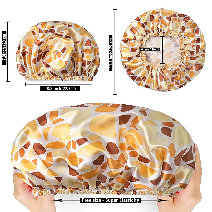 Shower Caps for Women, 4 PCS Elastic and Reusable Bath Caps, Double Layers Shower Cap Reusable Waterproof, Bathing Shower Caps, Environmental Bath Hair Protection Cap - Stone